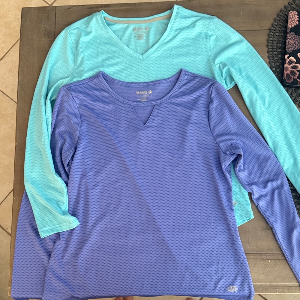 Reel Legends Women's Long Sleeve V-Neck Tops - Aqua and Lavender